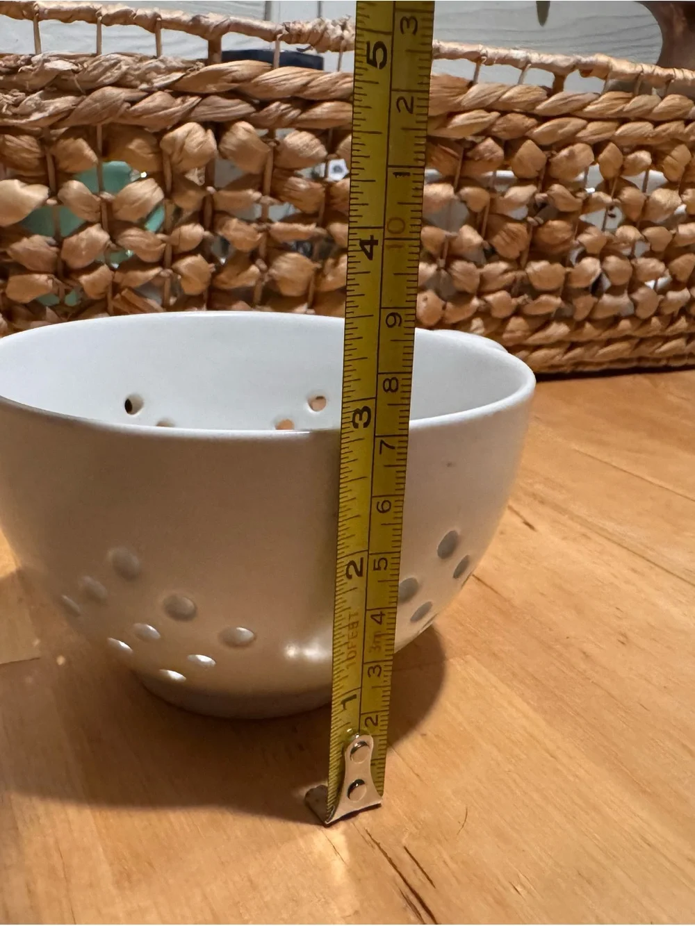 Crate&Barrel White Ceramic Colander Mug with Round Handle